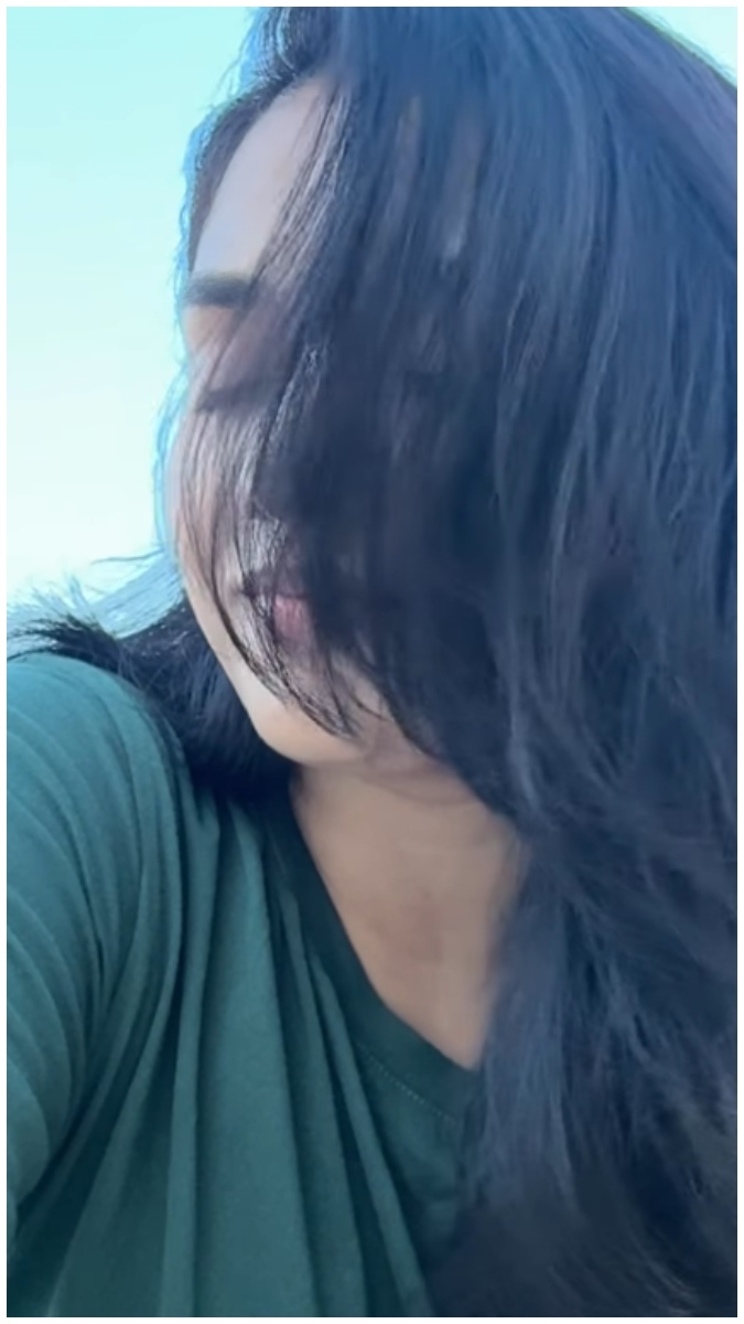 Sunaina in a split image posing outdoors against a bright blue sky, showcasing soft, contemplative expressions.