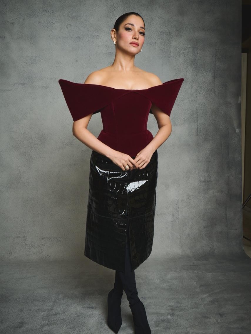 Tamannaah Bhatia's Stunning Velvet and Leather Ensemble