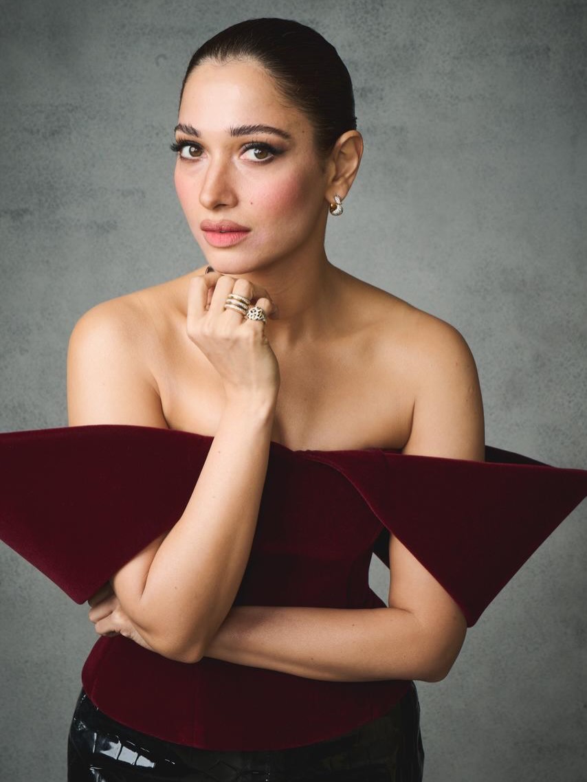Tamannaah Bhatia's Stunning Velvet and Leather Ensemble