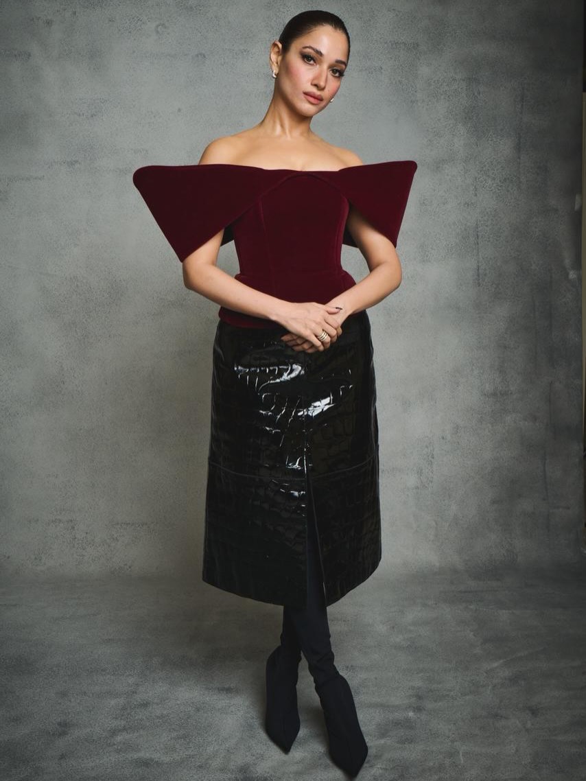 Tamannaah Bhatia's Stunning Velvet and Leather Ensemble