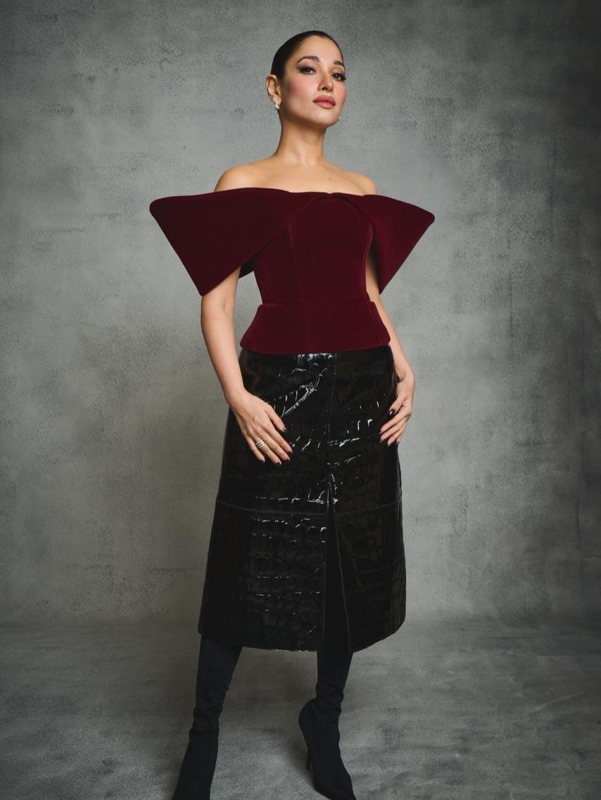 Tamannaah Bhatia's Stunning Velvet and Leather Ensemble