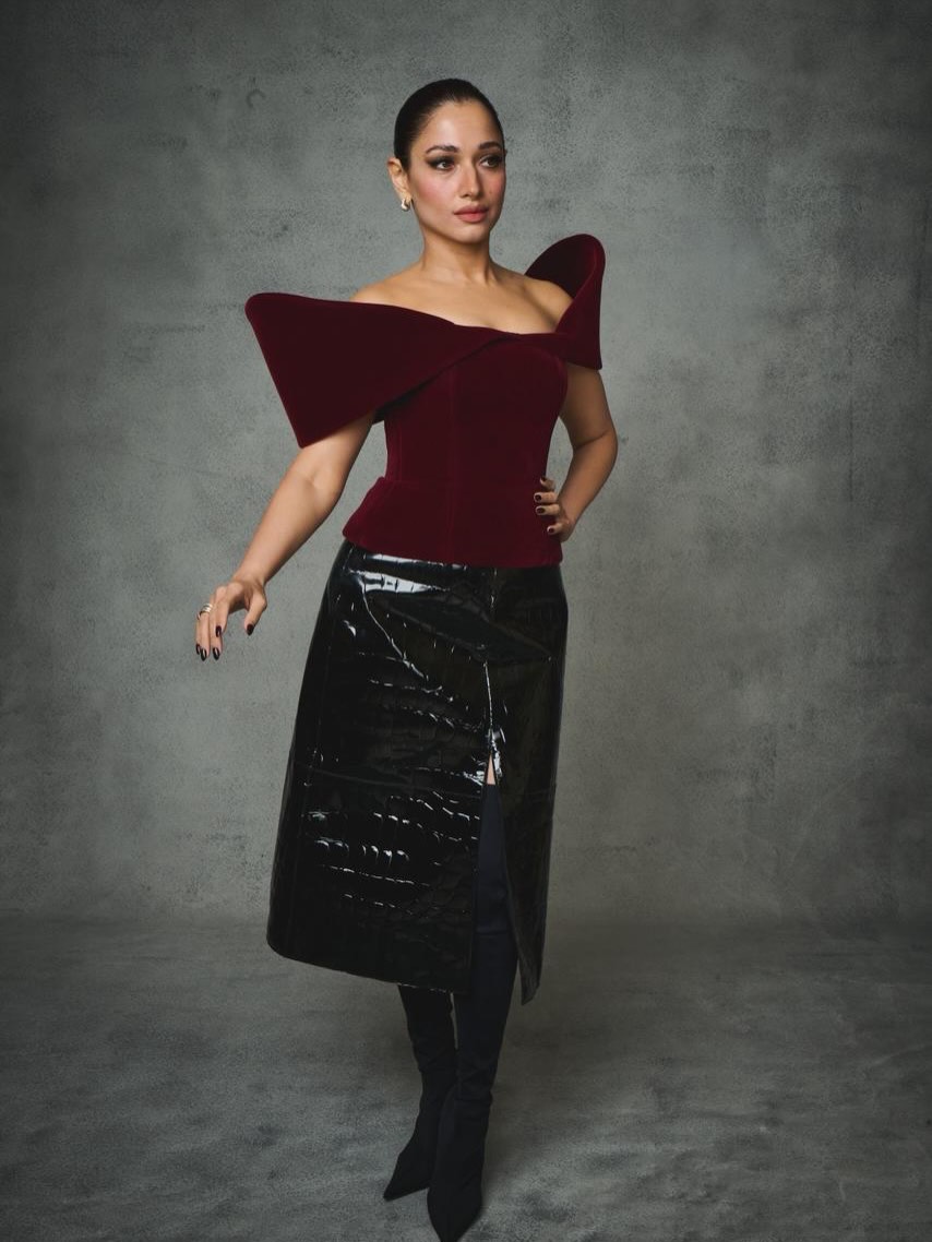 Tamannaah Bhatia's Stunning Velvet and Leather Ensemble