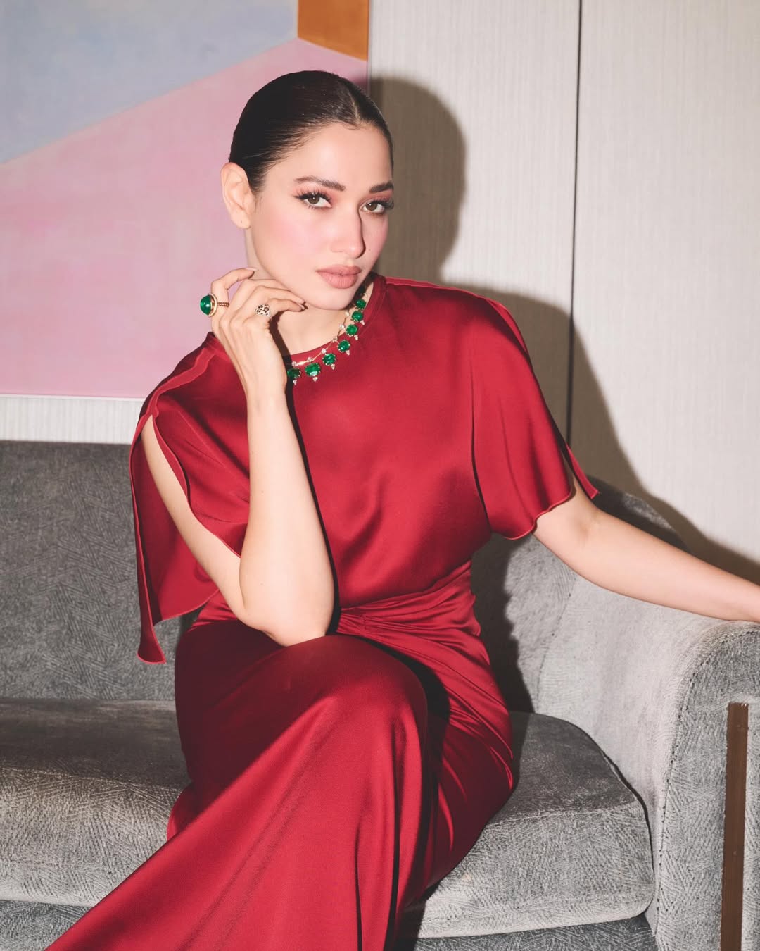 Tamannaah Bhatia's Stunning Red Silk Glamour