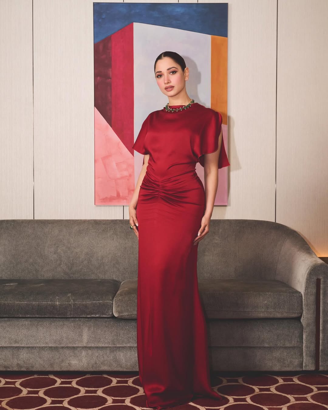 Tamannaah Bhatia's Stunning Red Silk Glamour