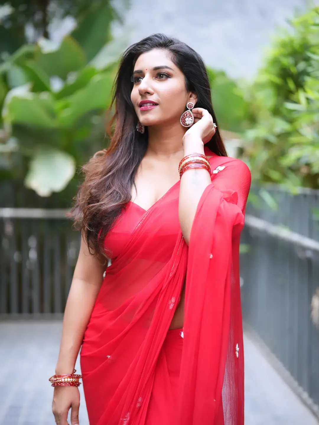 Vishnupriya Bhimeneni in Stunning Red Ethnic Wear