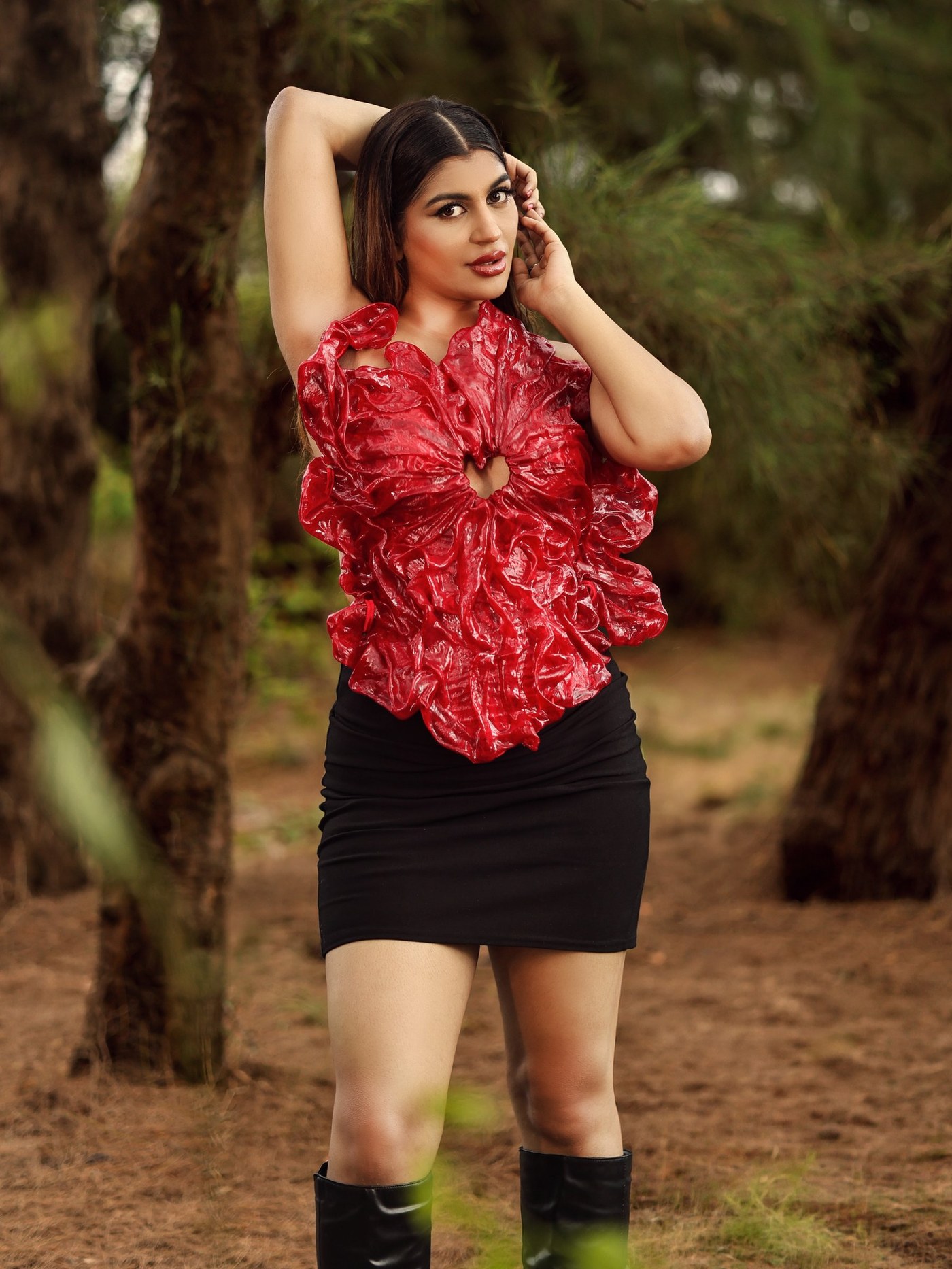 Yashika Aannand Masters High-Fashion Drama in Striking Red and Black