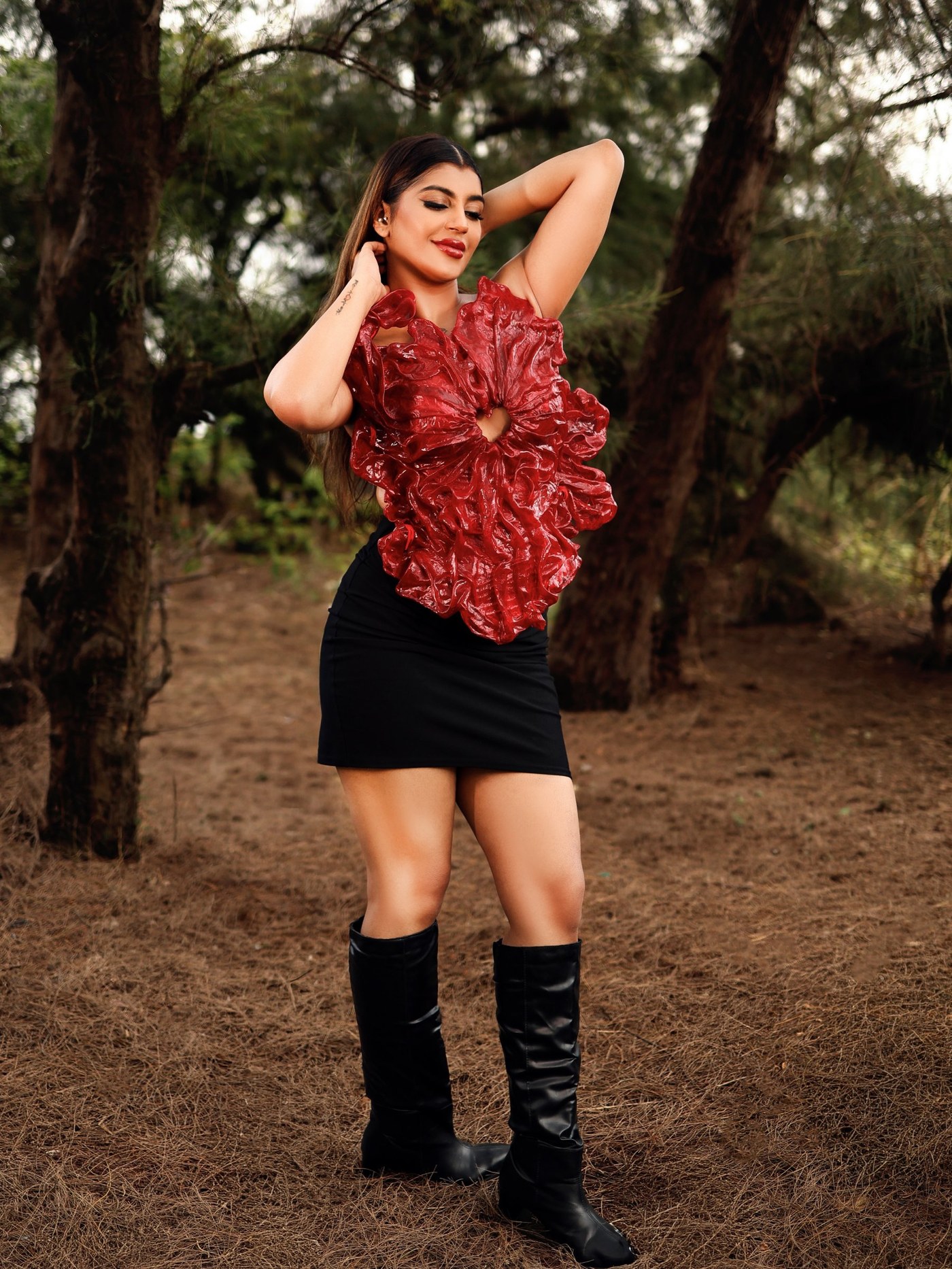 Yashika Aannand Masters High-Fashion Drama in Striking Red and Black
