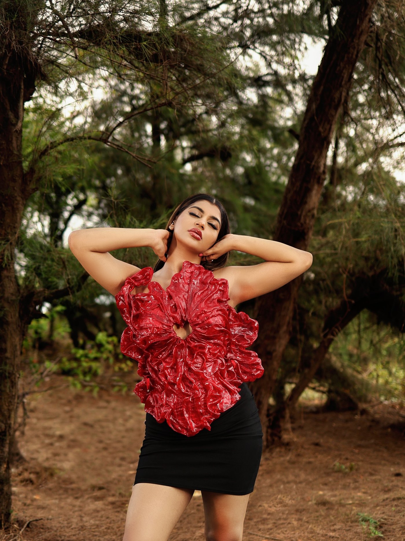 Yashika Aannand Masters High-Fashion Drama in Striking Red and Black