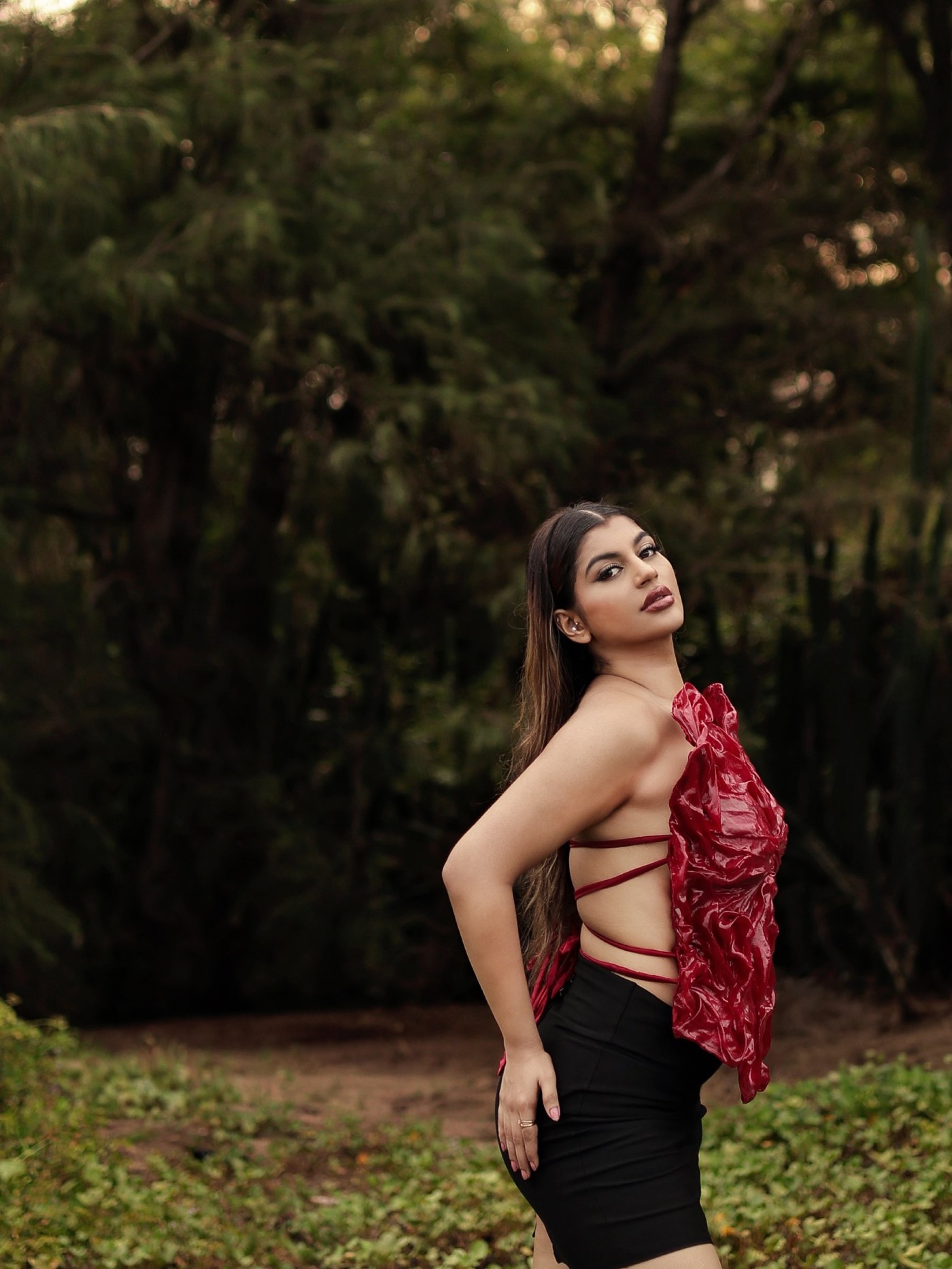 Yashika Aannand Masters High-Fashion Drama in Striking Red and Black