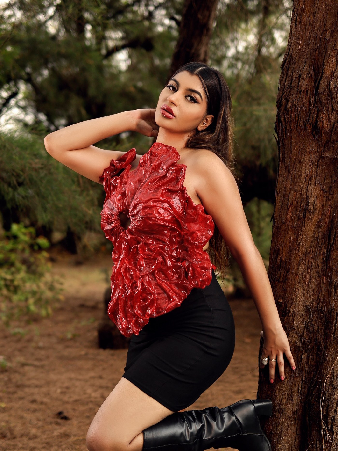 Yashika Aannand Masters High-Fashion Drama in Striking Red and Black