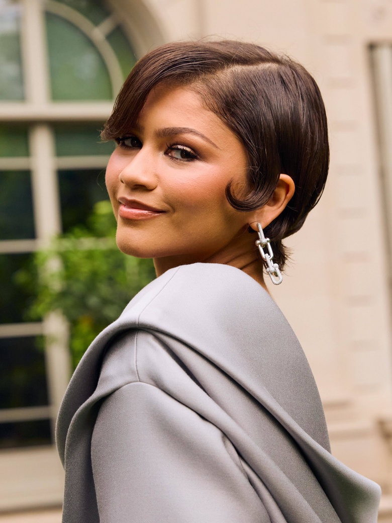 Zendaya posing elegantly during a formal event, showcasing striking fashion choices.